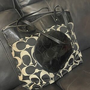 Coach Signature Black and Cream Tote